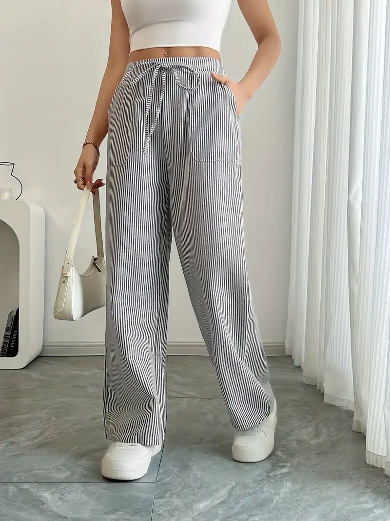 Elin | Striped Drawstring Wide Leg Linen Pants