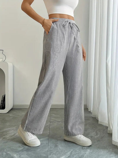 Elin | Striped Drawstring Wide Leg Linen Pants