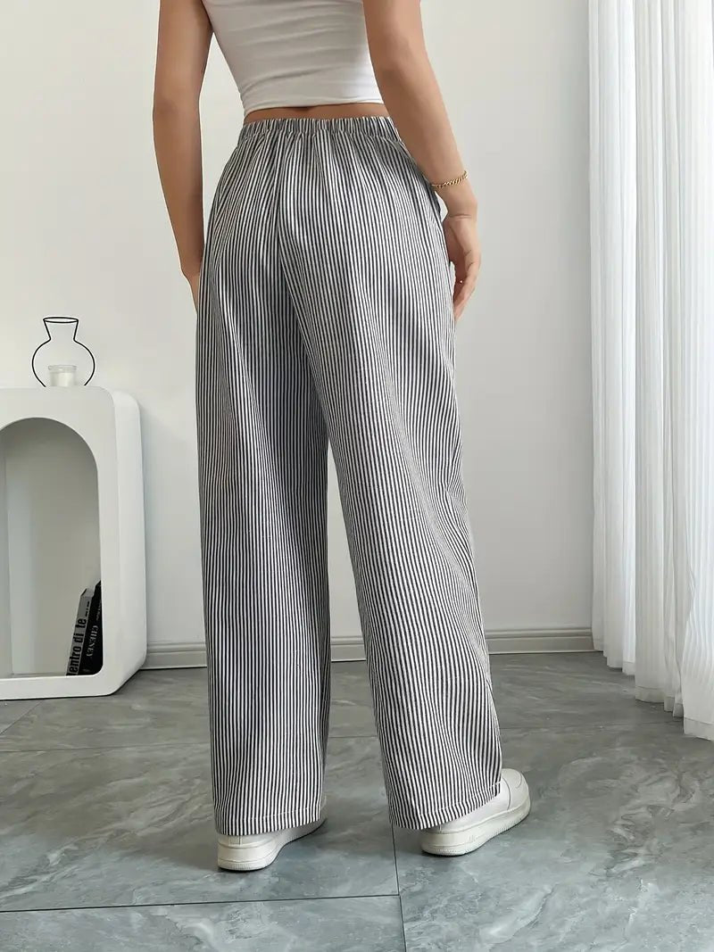 Elin | Striped Drawstring Wide Leg Linen Pants