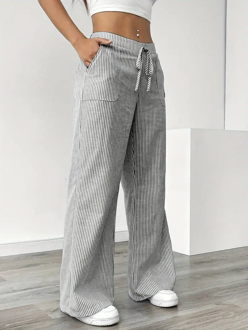 Elin | Striped Drawstring Wide Leg Linen Pants