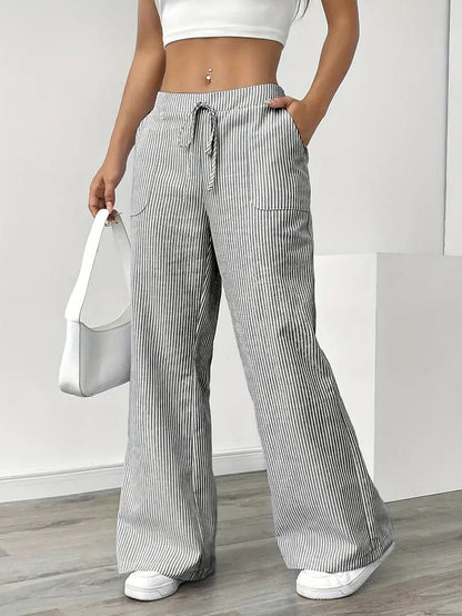 Elin | Striped Drawstring Wide Leg Linen Pants