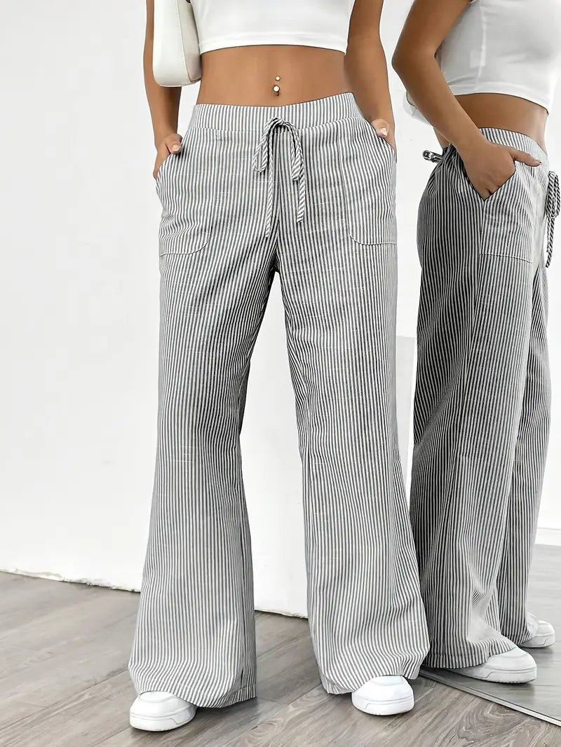 Elin | Striped Drawstring Wide Leg Linen Pants
