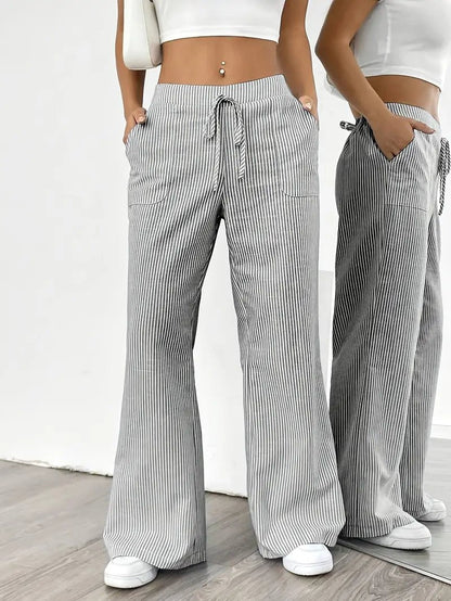 Elin | Striped Drawstring Wide Leg Linen Pants