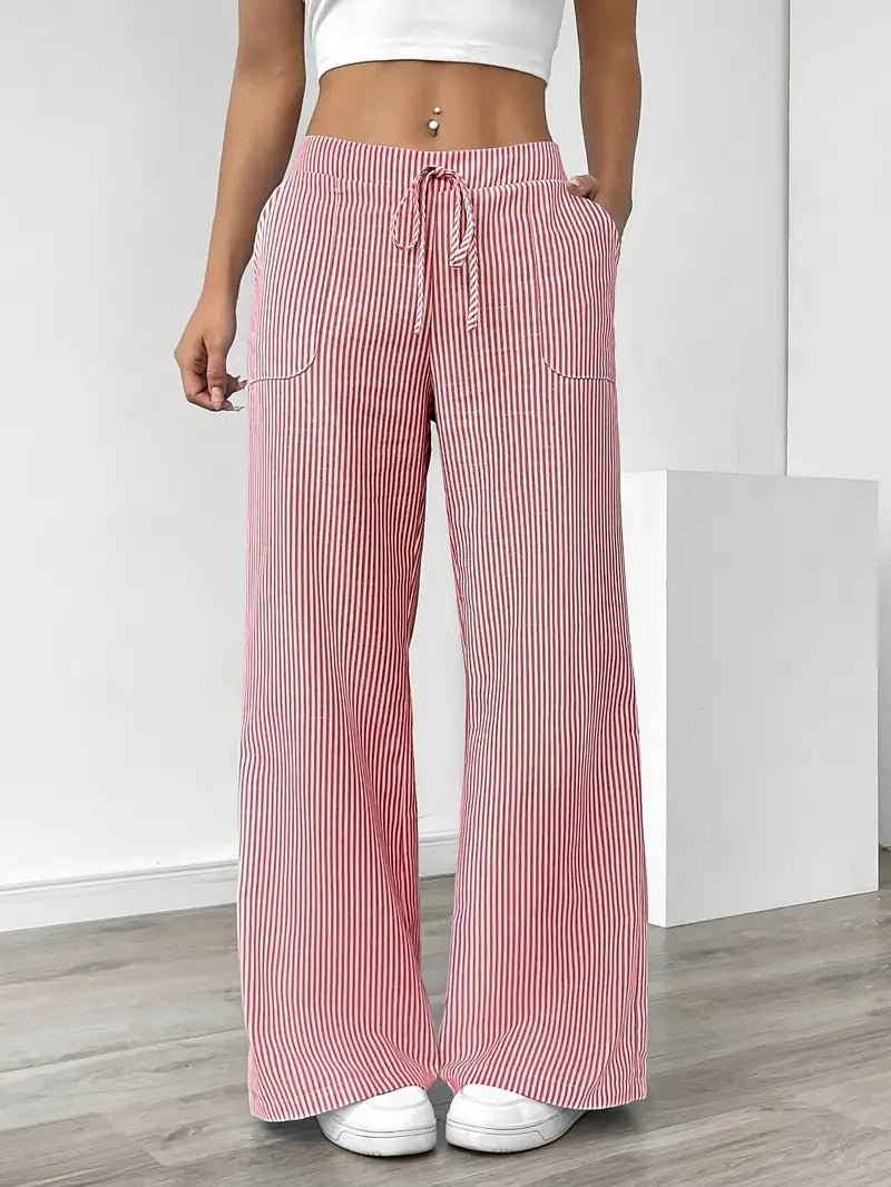 Elin | Striped Drawstring Wide Leg Linen Pants