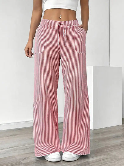 Elin | Striped Drawstring Wide Leg Linen Pants