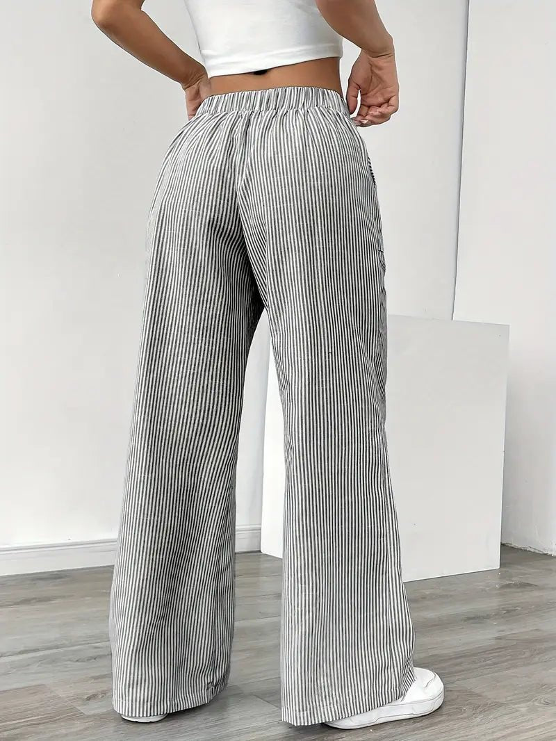 Elin | Striped Drawstring Wide Leg Linen Pants