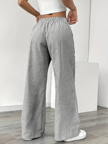 Elin | Striped Drawstring Wide Leg Linen Pants