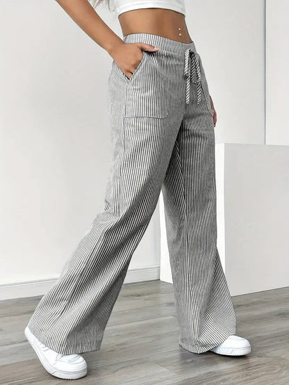 Elin | Striped Drawstring Wide Leg Linen Pants