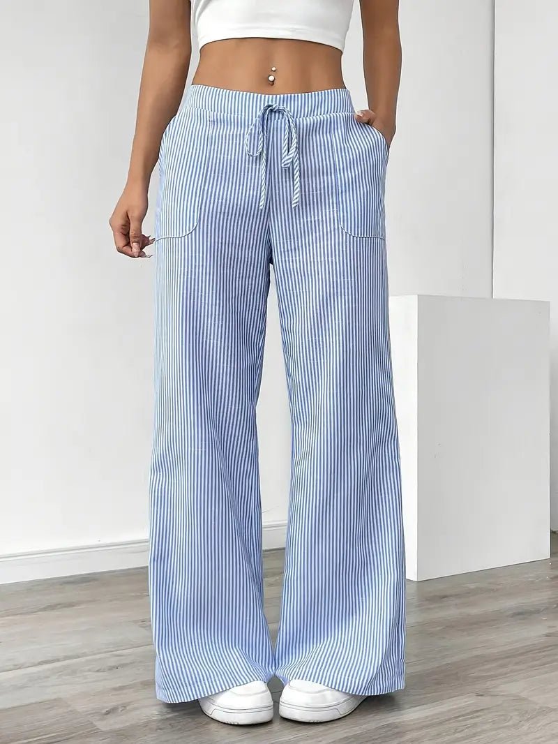 Elin | Striped Drawstring Wide Leg Linen Pants