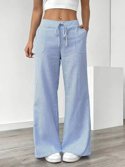 Elin | Striped Drawstring Wide Leg Linen Pants
