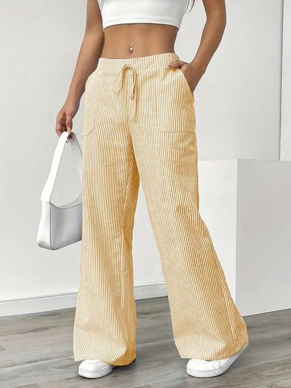 Elin | Striped Drawstring Wide Leg Linen Pants