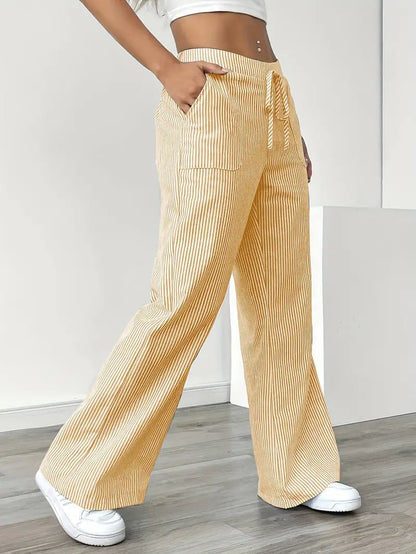 Elin | Striped Drawstring Wide Leg Linen Pants