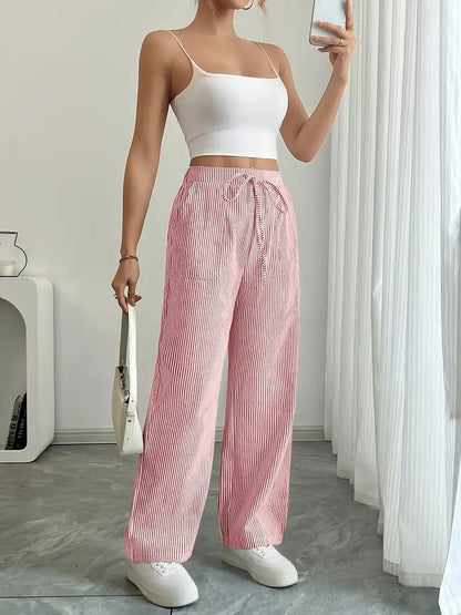 Elin | Striped Drawstring Wide Leg Linen Pants