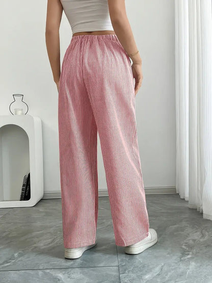 Elin | Striped Drawstring Wide Leg Linen Pants