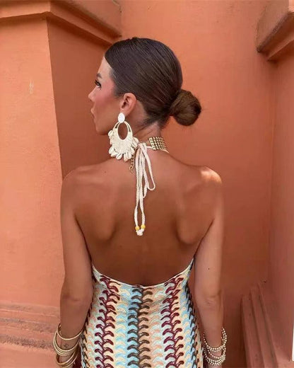 Nina | Crochet Halter Open Back Maxi Vacation Dress
