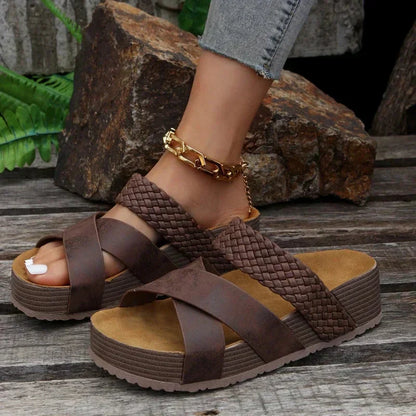 Amber | Woven Strap Platform Slide Sandals