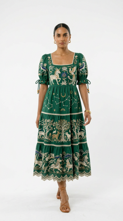 Stacy | Breathable Embroidered Boho Midi Dress