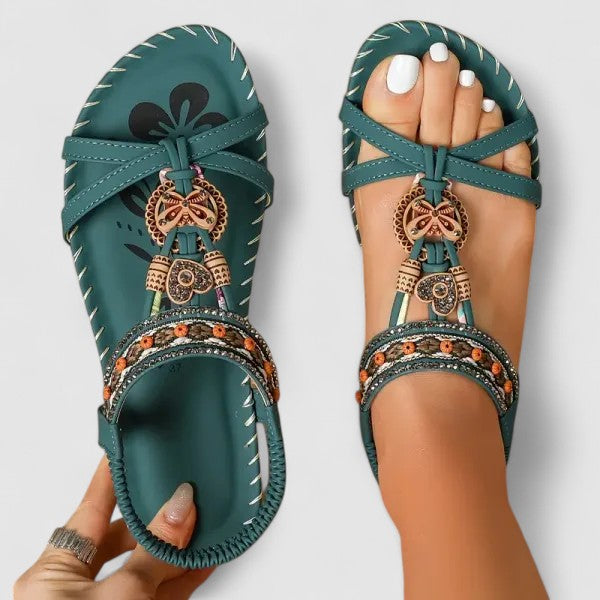 Zuri | Beaded Boho Charm Flat Comfort Toe Sandals