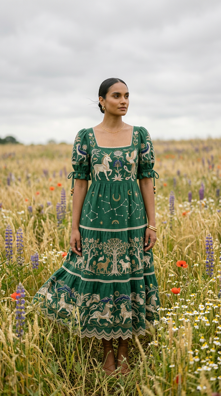 Stacy | Breathable Embroidered Boho Midi Dress