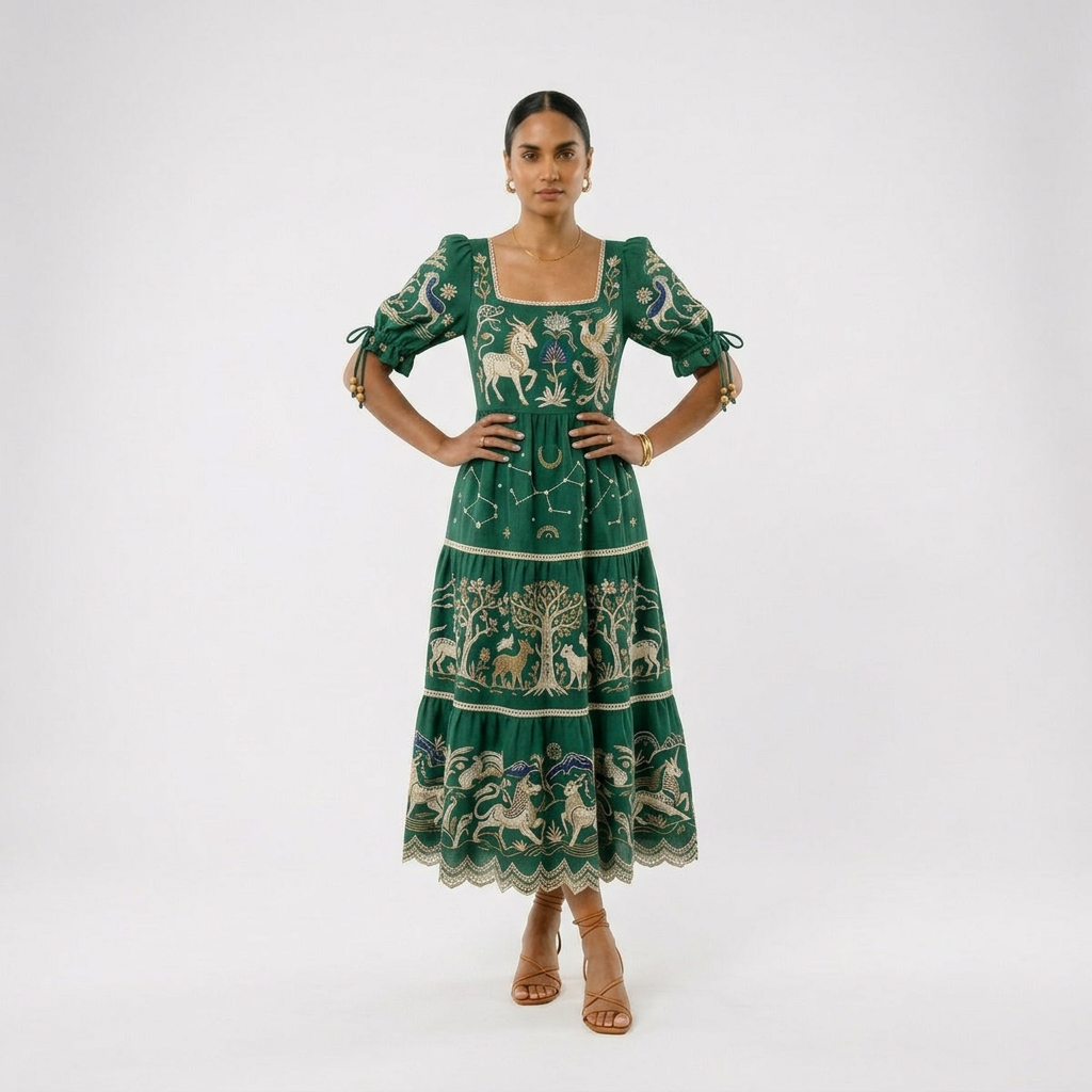 Stacy | Breathable Embroidered Boho Midi Dress