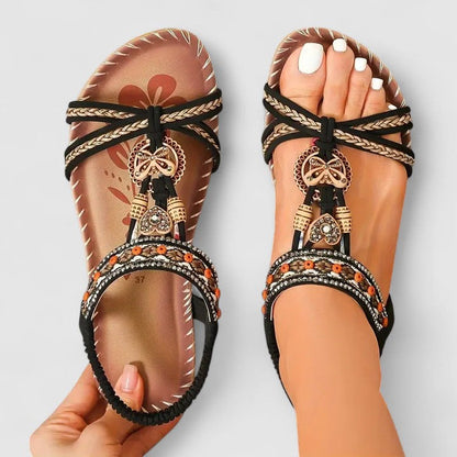 Zuri | Beaded Boho Charm Flat Comfort Toe Sandals