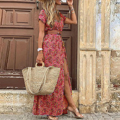 Leah | Floral Boho Maxi Dress With Matching Belt