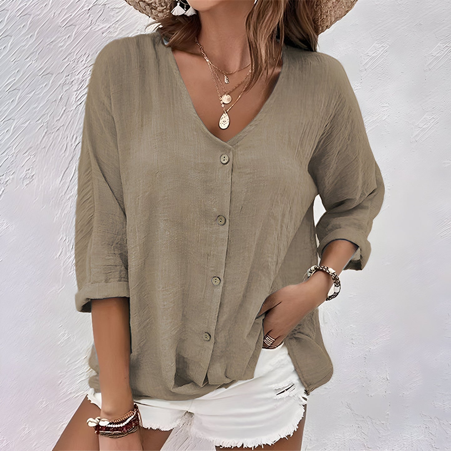 Aurelie | V Neck Relaxed Button-Up Summer Blouse