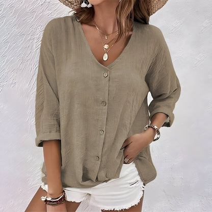 Aurelie | V Neck Relaxed Button-Up Summer Blouse