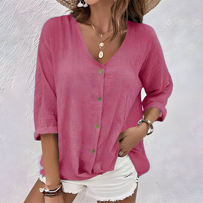 Aurelie | V Neck Relaxed Button-Up Summer Blouse