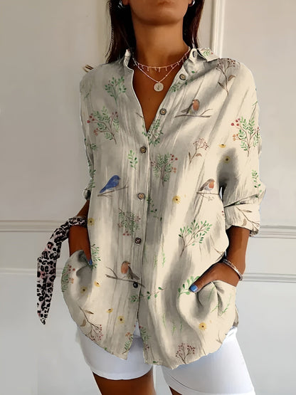 Elegant Floral Button Down Summer Blouse