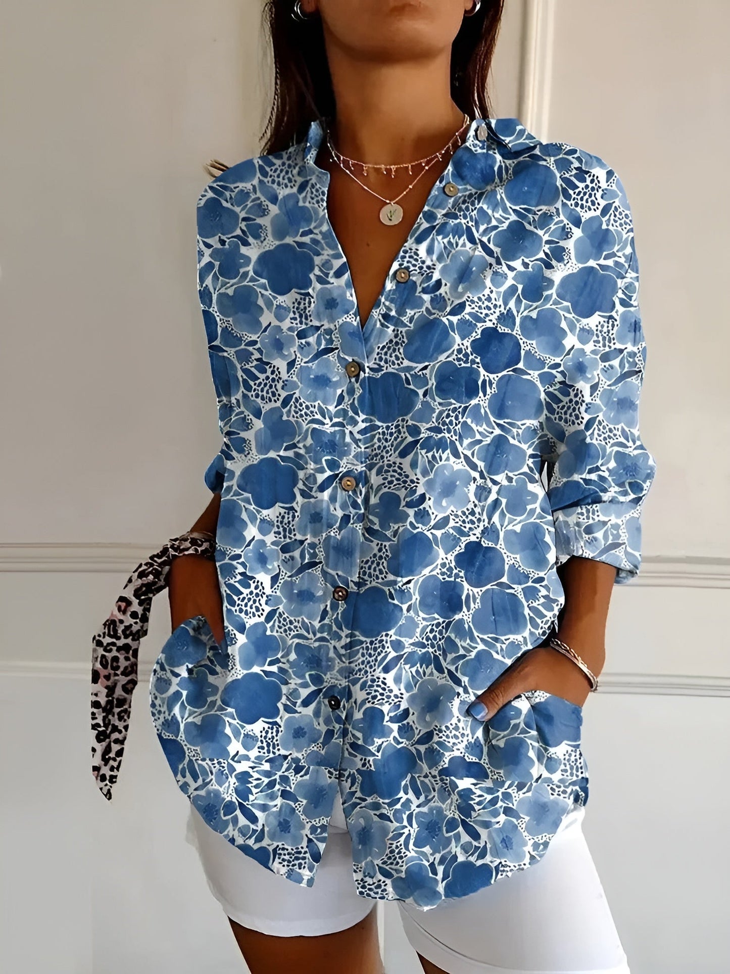 Elegant Floral Button Down Summer Blouse