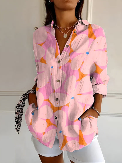 Elegant Floral Button Down Summer Blouse