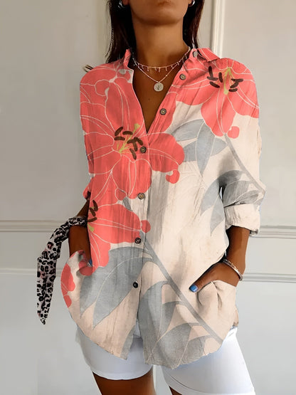 Elegant Floral Button Down Summer Blouse