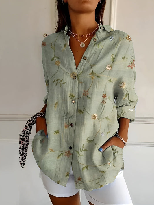 Elegant Floral Button Down Summer Blouse