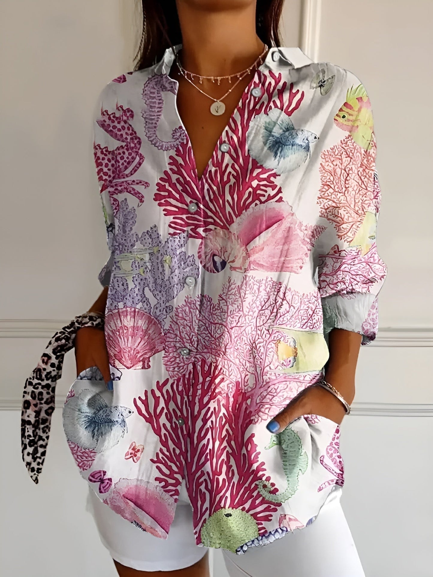 Elegant Floral Button Down Summer Blouse