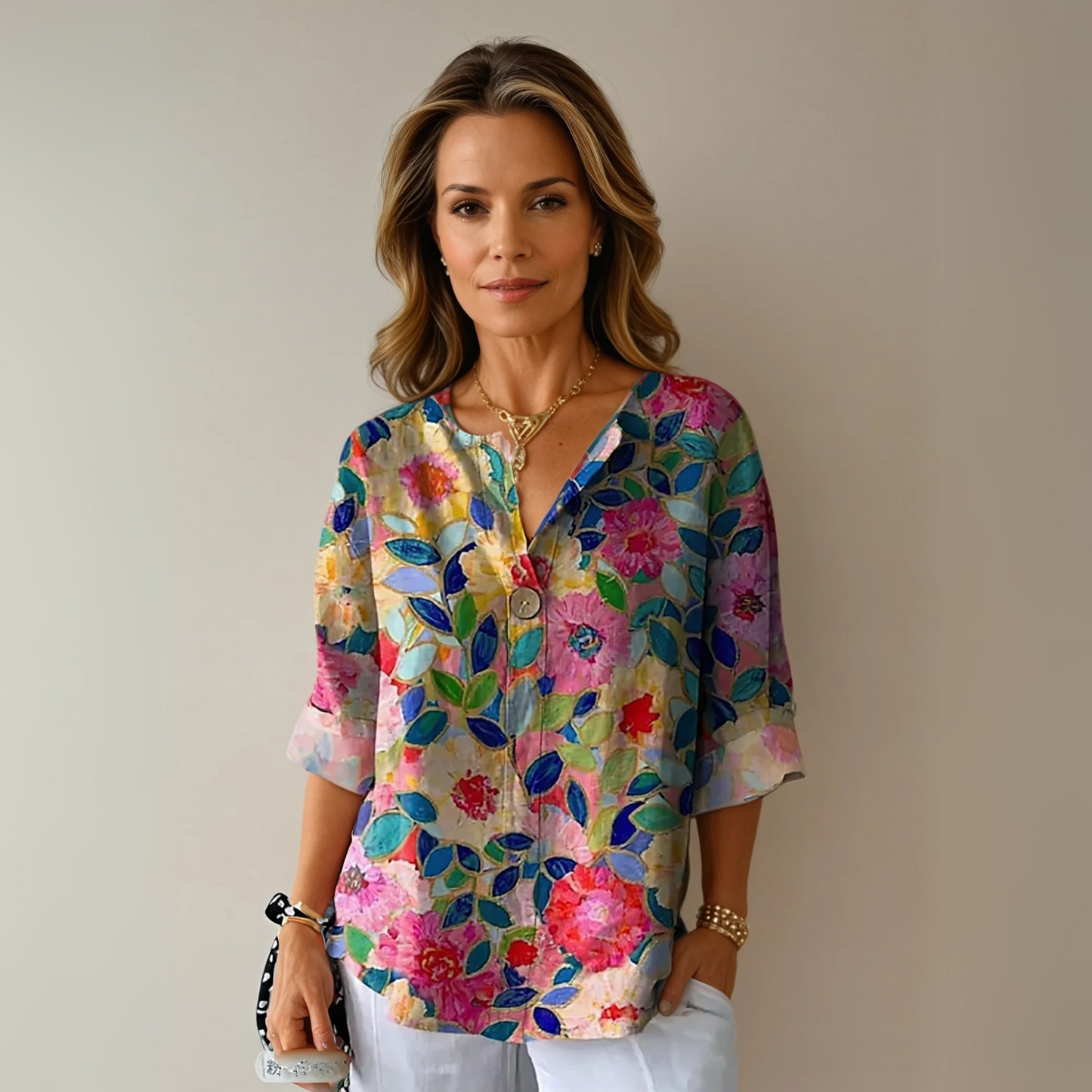 Chloe | Watercolor Floral Button Up Summer Blouse