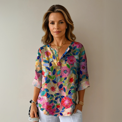 Chloe | Watercolor Floral Button Up Summer Blouse