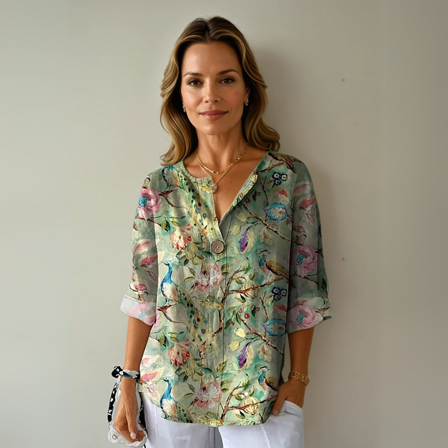 Chloe | Watercolor Floral Button Up Summer Blouse