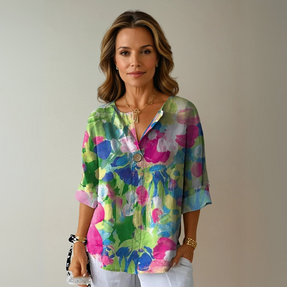Chloe | Watercolor Floral Button Up Summer Blouse
