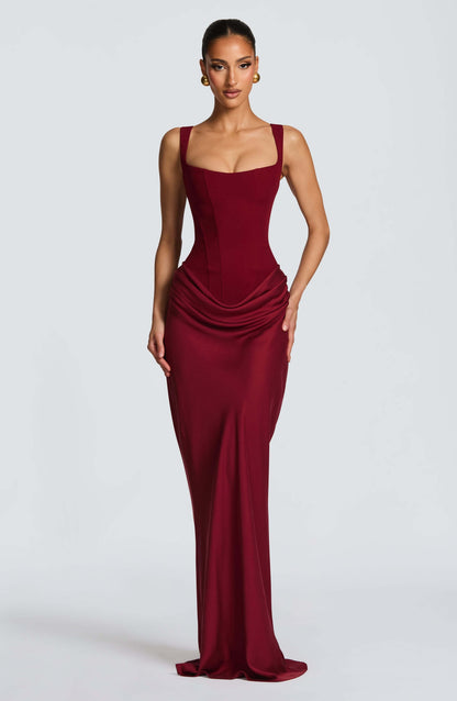 Reyna | Corset Draped Bodycon Wedding Guest Maxi Dress
