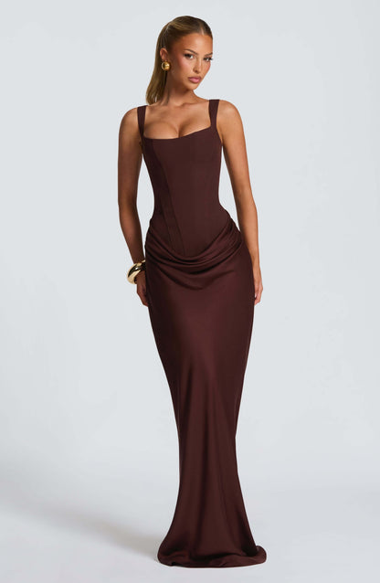 Reyna | Corset Draped Bodycon Wedding Guest Maxi Dress