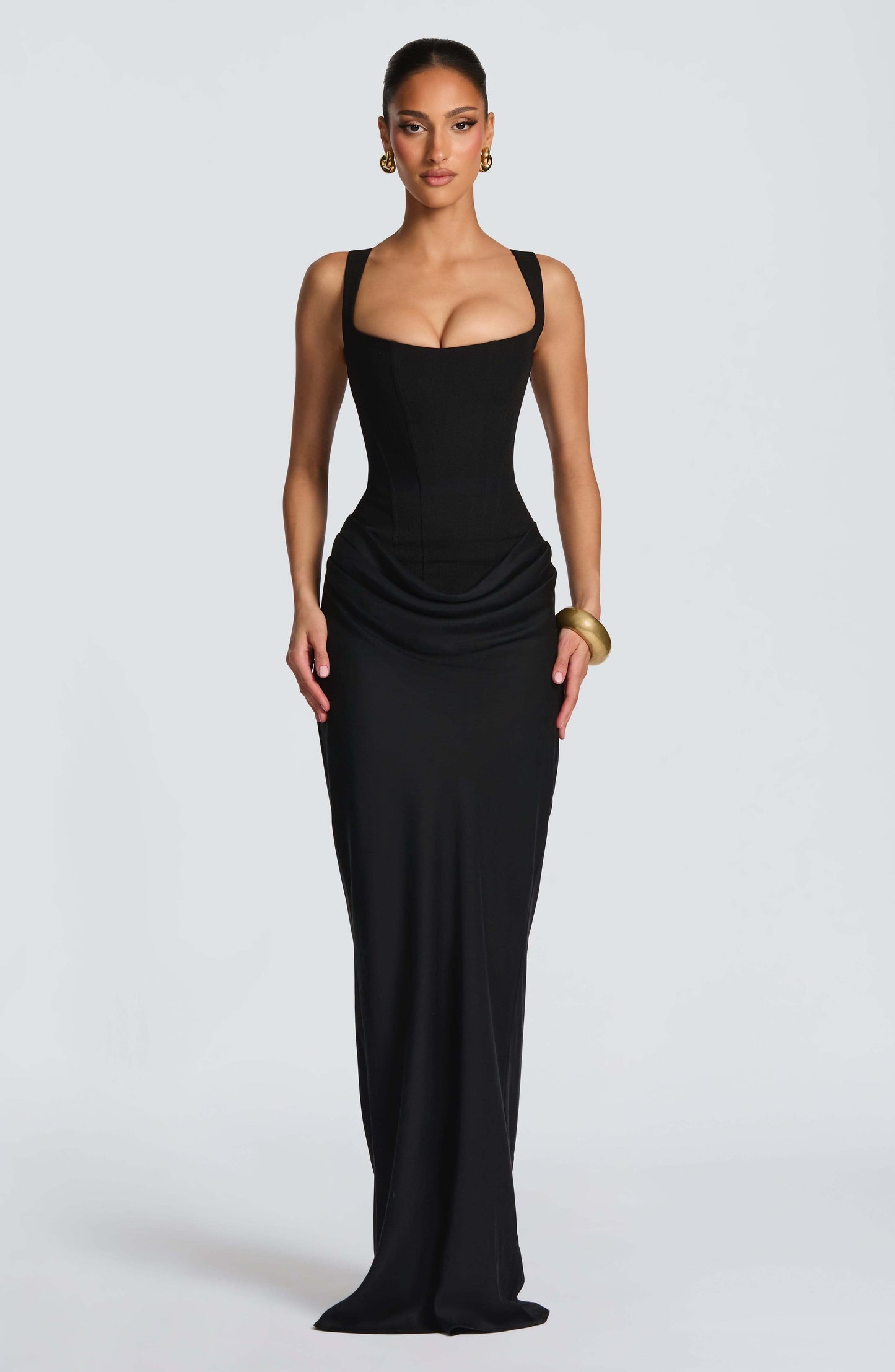 Reyna | Corset Draped Bodycon Wedding Guest Maxi Dress