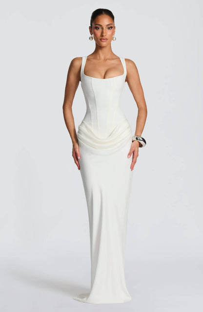 Reyna | Corset Draped Bodycon Wedding Guest Maxi Dress