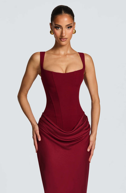 Reyna | Corset Draped Bodycon Wedding Guest Maxi Dress