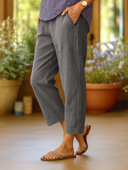 Adele | Cuffed Tapered Cropped Linen Pants