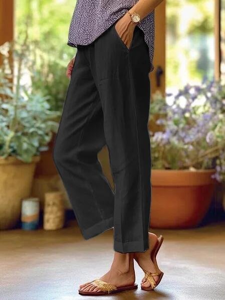 Adele | Cuffed Tapered Cropped Linen Pants