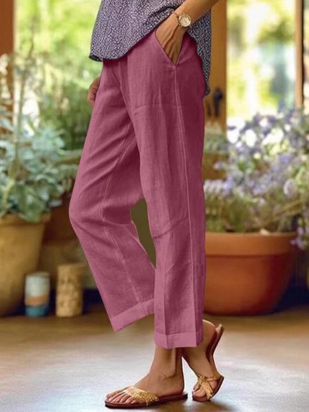 Adele | Cuffed Tapered Cropped Linen Pants