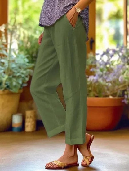 Adele | Cuffed Tapered Cropped Linen Pants
